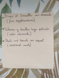 a piece of paper with writing on it at La Maison Vanista in Albi