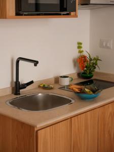 a kitchen counter with a sink and a bowl of food at Brassbell l Downtown l Kasr Living l Tahrir sq in Cairo +81 photos