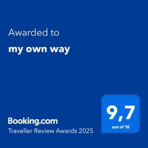 Certifikat, nagrada, znak ali drug dokument, ki je prikazan v nastanitvi my own way
