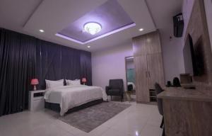 una stanza d'albergo con un letto e una sedia di Tofana Hotel and Suites Lifecamp ad Abuja