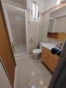 a bathroom with a shower and a toilet and a sink at Tout près de la plage in Puerto de Sagunto