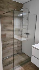 eine Dusche mit einer Glastür in einem Badezimmer in der Unterkunft Sea-scape - De Panne - spacieux appartement très bien situé avec vue sur mer in De Panne + 22 Fotos