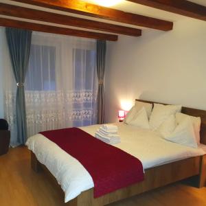 a bedroom with a large bed with a window at Moonlight-House Dark Side Apartment in Sinaia