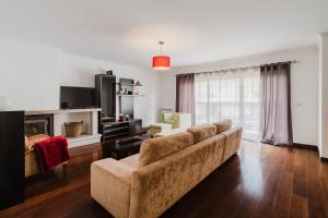 Una sala de estar con un sofá y una chimenea. en Paradise Villa, en Esposende