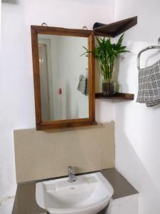 a bathroom with a sink and a mirror at 2Bhk Vacation Home Munnar, Adimaly in Anniyartholu +38 photos