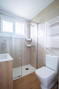 une salle de bains avec douche, toilettes et lavabo dans l'établissement Apartamento Urdaibai Busturia cerca de la playa, à Busturia