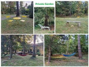 Montegrino ValtravagliaにあるHotel Montegrino Lakeviewの森の中のハンモックの4つの異なる写真