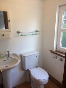 a bathroom with a white toilet and a sink at Family seaside home, easy access to Edinburgh in Kinghorn