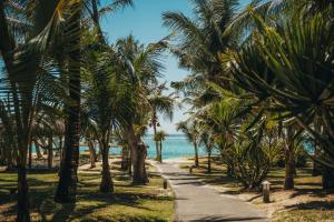 a path through palm trees on the beach at Crystals Beach Resort Belle Mare, a member of Radisson Individuals in Belle Mare