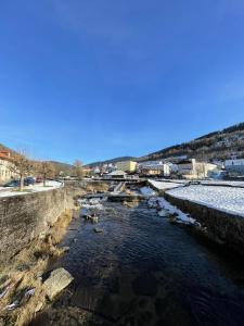 a river with rocks and snow on the ground at Loft des Cimes - Evasion en montagne avec local vélo privé in Cornimont