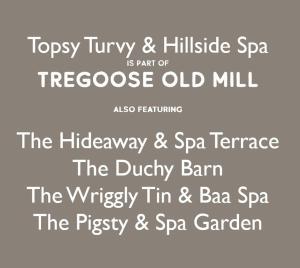 una invitación de boda para un simposio con la barriga theomy y el spa hisistle en Topsy Turvy and Hillside Spa at Tregoose Old Mill, en Newquay