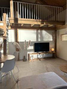 TV a/nebo společenská místnost v ubytování Chalet Hoge Kempen + 22 fotografií