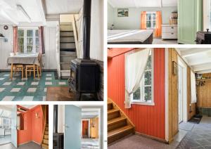 a collage of four pictures of a house at Lofoten Farm House in Vestvågøya