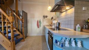KuhbierにあるGästehaus Kuhbier I Wlan, Parkplatz, Boxspringbetten, Saunaのキッチン(カウンタートップ、コンロ付) +84枚の写真