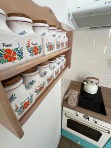 Kuchyň nebo kuchyňský kout v ubytování Apartmány Naxarův dvůr
