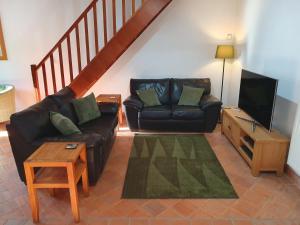 a living room with a couch and a tv at Maison de l'olivier in Champniers-et-Reilhac