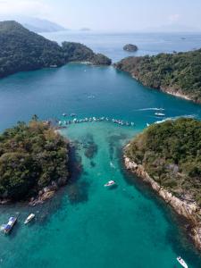 an aerial view of a bay with boats in the water at Privilège Passeio de Lancha em Angra dos Reis e Ilha Grande in Angra dos Reis