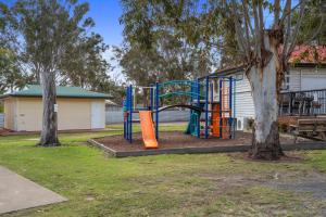 a playground in a park next to a tree at Crows Nest Tourist Park in Crows Nest