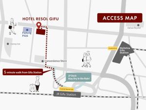 um mapa do mapa de acesso ao aeroporto em Hotel Resol Gifu em Gifu