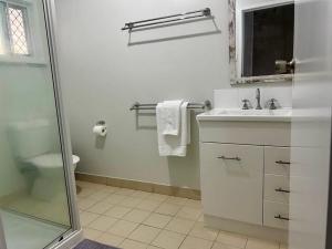a bathroom with a shower and a sink and a toilet at Spacious Home in Richmond in Richmond +2 photos