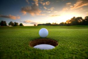 a golf ball sitting on top of a hole in the grass at Boulder Apache Junction in Apache Junction