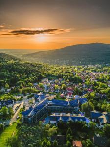 an aerial view of a city with a building at Elements Hotel&Spa in Świeradów-Zdrój