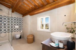 a bathroom with a sink and a tub and a toilet at Villa Paladnjaki - breakfast included in Žminj +58 photos