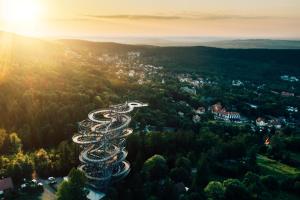 an aerial view of a building in a forest at Elements Hotel&Spa in Świeradów-Zdrój