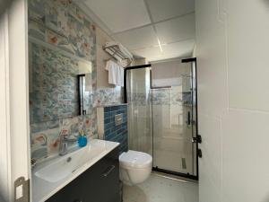 a bathroom with a toilet and a sink and a shower at Kyla Kocadere Mansion in Eceabat +43 photos