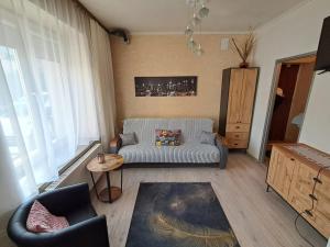 a living room with a couch and a table at Garsoniera Kościuszki in Jasło