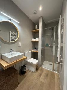 a bathroom with a toilet and a sink and a shower at CoruñaFlat Apartments - Centro A Coruña in A Coruña