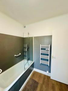 Un baño con ducha, bañera y lavabo. en Le Petit Gambetta, en Charleville-Mézières