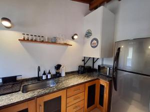 a kitchen with a sink and a refrigerator at Joli Apartments - Studio 12 in San Martín de los Andes +11 photos
