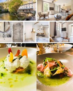 a collage of pictures of a house with food at Le Château Olive et Raisin in Fontaine-de-Vaucluse +14 photos