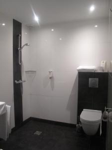 La salle de bains est pourvue d'une douche et de toilettes. dans l'établissement Parkhotel Hugo de Vries, à Lunteren