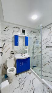 a bathroom with a toilet and a glass shower at fully renovated in a good location in Tangier