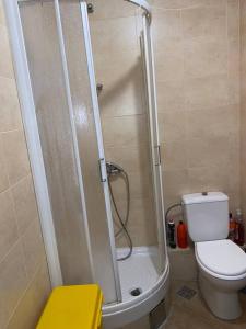 a bathroom with a shower with a toilet at Filip apartment in Podgorica