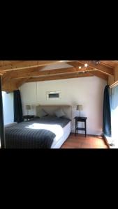 a bedroom with a large bed in a room at Waldoase 2 in Rheinsberg