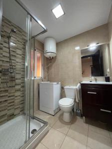 een badkamer met toilet, douche en wastafel bij Apartamento Azonaicas in Córdoba +32 foto's