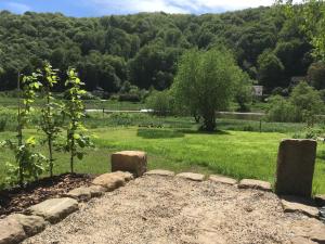 a garden with a view of a mountain at Prima Klima Villa - Ferienwohnung Steinbrecher in Stadt Wehlen +4 photos