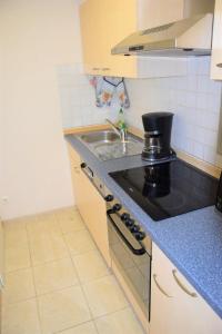 a kitchen with a sink and a stove at Ferienwohnung Borken in Bad Salzungen