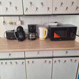 a kitchen counter with a microwave and appliances on it at Apartment in country house in Pressbaum