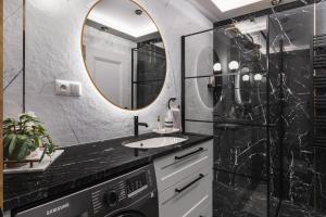 a bathroom with a sink and a mirror at Apartament Berry in Waksmund