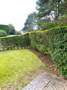 a hedge in front of a yard with a walkway at Studio 4 people Stella beach in Cucq