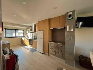a kitchen with a white refrigerator and a stove at Castro's guesthouse in Viana do Castelo