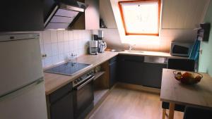 a small kitchen with a sink and a stove at Ferienwohnung am Barockgarten in Heidenau