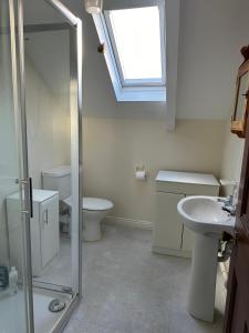 a bathroom with a sink and a toilet and a window at Alt Na Craig in Portballintrae +13 photos