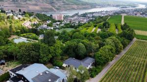 an aerial view of a house and a road at Birkennest in Bingerbrück