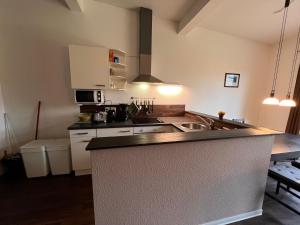 a kitchen with a sink and a counter top at Leuchtfeuer Fewo "Catrin" in Börgerende-Rethwisch