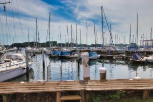 a bunch of boats docked in a marina at Finnenhaus 2 in Lübeck